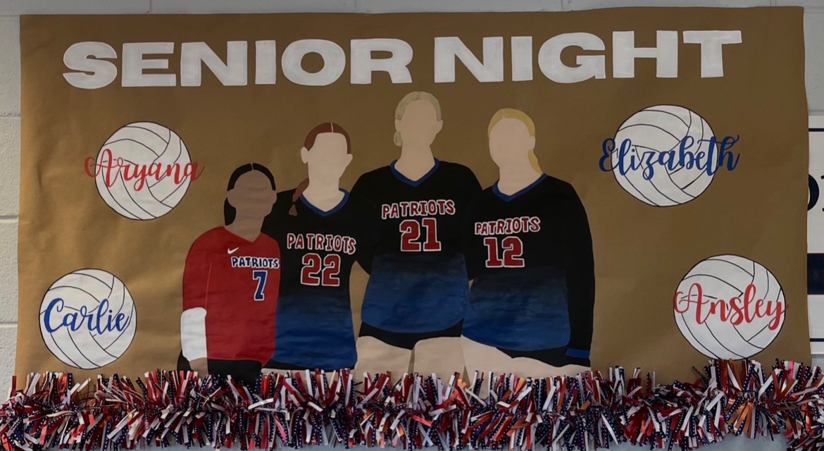 This is one of Carlie Gabriel’s favorite banners. She made it for senior night during volleyball season last fall, and it features Gabriel (22), Aryana Knight (7), Elizabeth Cook (21) and Ansley Paul (12). (Submitted Photo)