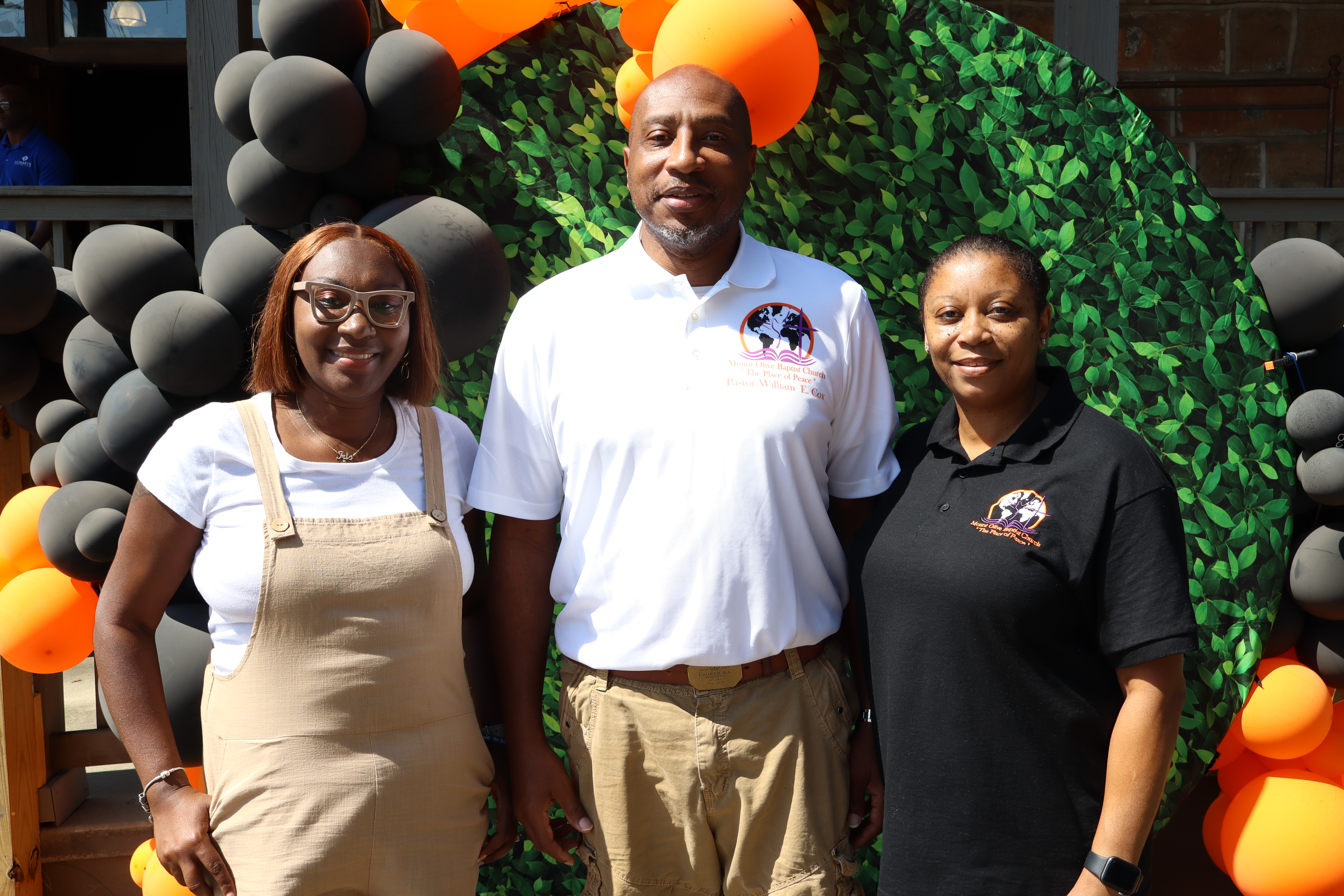 Iris Cannon-Chandler (from left), William Cox and Crystal Cox helped organize the Community Fun and Resource Day on Sept. 13 at the Crawford Depot. William Cox is the lead pastor at Mount Olive Baptist Church in Crawford. (Molly Moore/The Oglethorpe Echo)