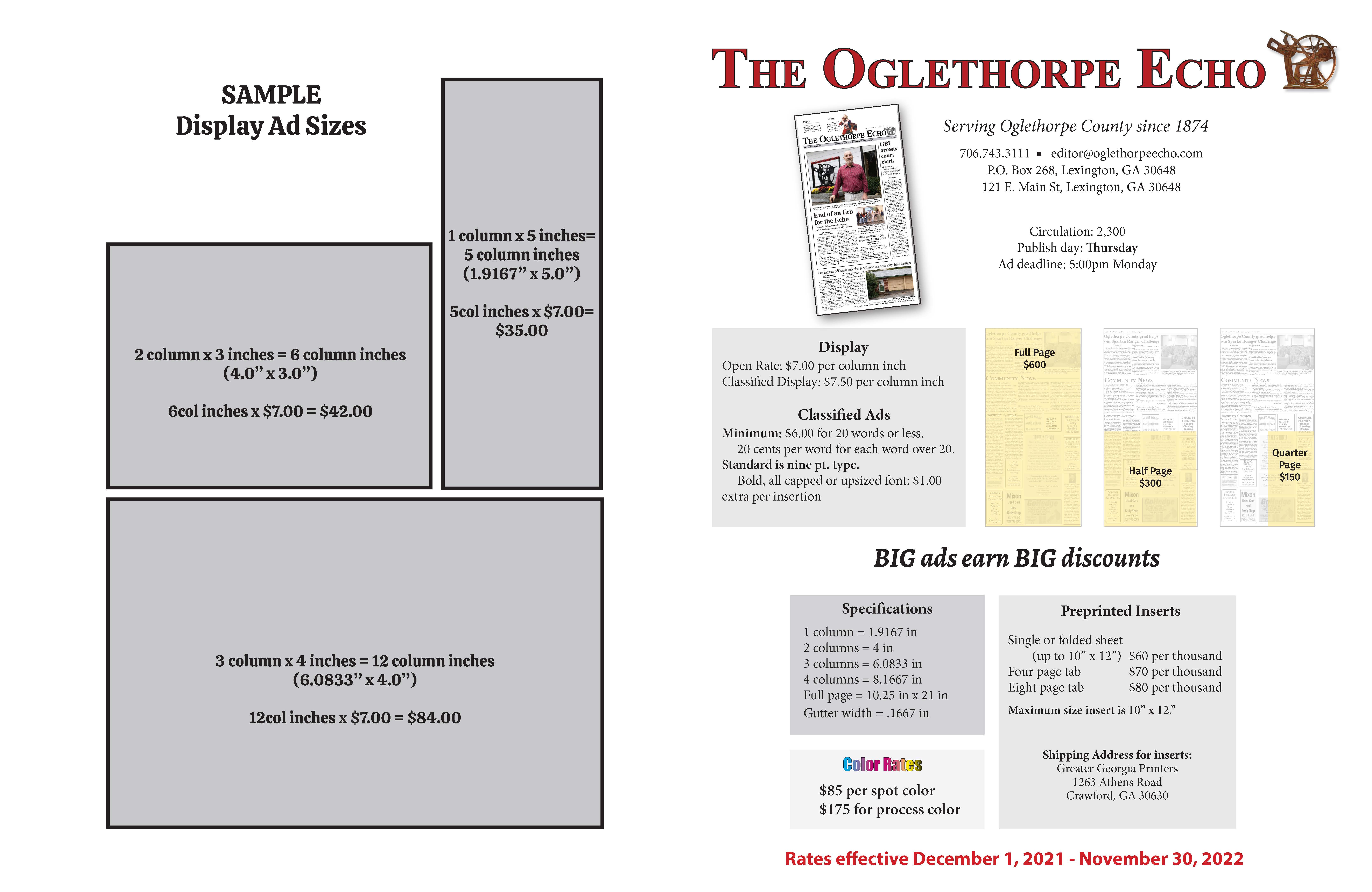 The Oglethorpe Echo rate card Page 2