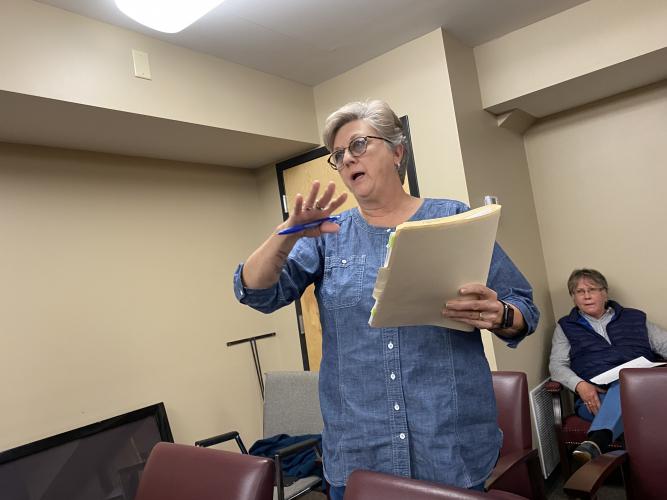 Oglethorpe County Board of Assessors appraiser Kim Knudsen speaks at the Board of Commissioners meeting on Monday night. (Photo/Dink NeSmith)