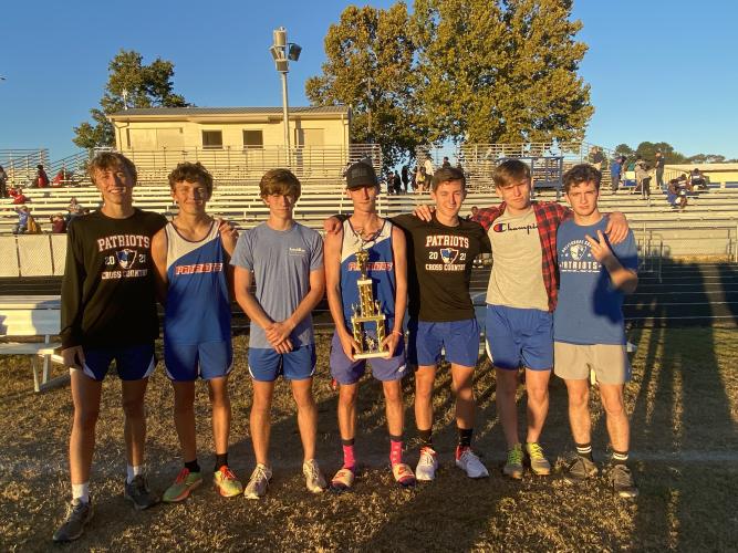 The Oglethorpe County boys cross country team repeated as the Region 4-AA champion behind Austin Kort (from left), Landon Mallonee, Garrett Gilreath, Luke McGarity, Kyle Frankel, Clay Frost and Chayton Tuck. McGarity finished in 18:03 to win his second consecutive region title. (Submitted Photo)