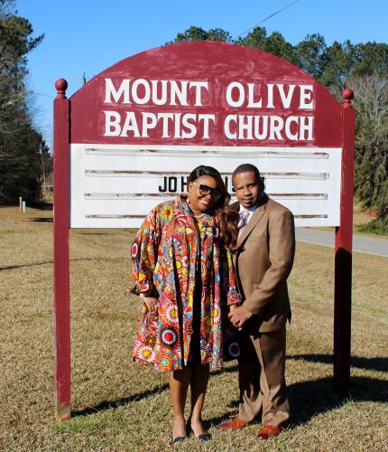 Patrick Burgess, with his wife Shantisa, is the 13th pastor at Mount Olive Baptist Church, a historically Black church in Crawford. (Shannon Moran/The Oglethorpe Echo)