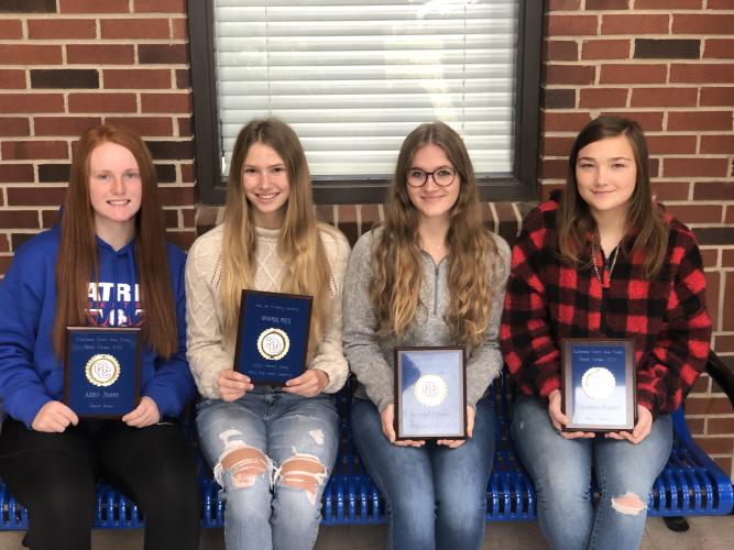 The OCHS softball award winners include: Abby Jones (Patriot Award), Ella Mason (offensive player of the year), Kendal Eidson (defensive player of the year) and Elizabeth Russell (most improved). (Photo/Ralph Maxwell)