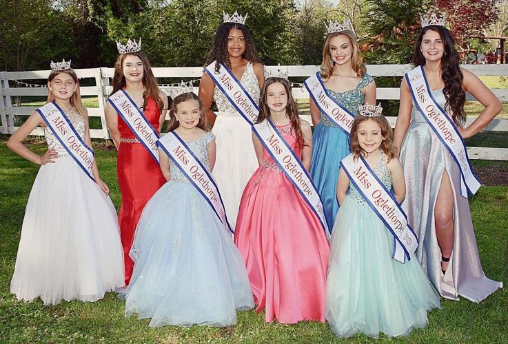 The reigning Miss Oglethorpe queens are (first row, from left) Amelia Liguoria, Patriot Ambassador, Lannah Scarborough, Spirit of Miss Oglethorpe, Adalyn Tanksley, Miss Oglethorpe Princess; (second row, from left) Riley Sisk, Miss OCPS, Larsin Faust, Miss OCES, Amber Watkins, Miss Red, White and Blue, Abigail Colquitt, Miss OCMS and Shelby Self, Miss OCHS. Submitted photo