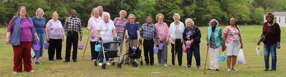 Oglethorpe County seniors gather at Oglethorpe County Senior Center for an Easter celebration. The  celebration consisted of a singalong, a potluck lunch, Easter egg decorations, prizes and an egg hunt. (Darden Hearn/The Oglethorpe Echo)
