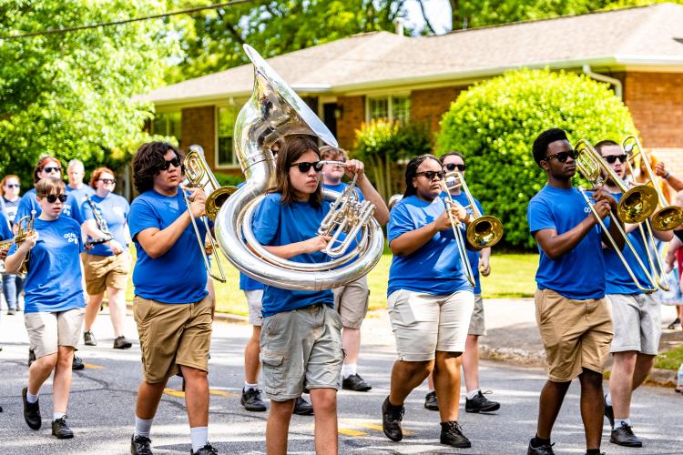 Members of the Oglethorpe County High School band participate in the Marigold Festival parade on Saturday. The parade was one of the highlights of the festival, which resumed after a two-year break due to the COVID-19 pandemic. (Photo/Jack Casey)