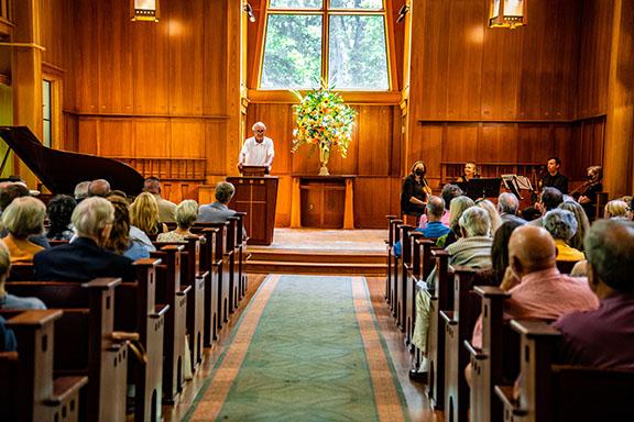 Roy Smith speaks at the memorial service for Rick Berry in the State Botanical Garden of Georgia’s Day Chapel. (Photo/Jack Casey)