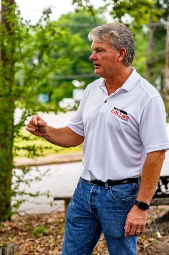 Mike Collins, who is in a runoff with Vernon Jones for the 10th District U.S. House of Representatives seat, made a campaign stop at the Oglethorpe County Courthouse on Tuesday. (Photo/Jack Casey)
