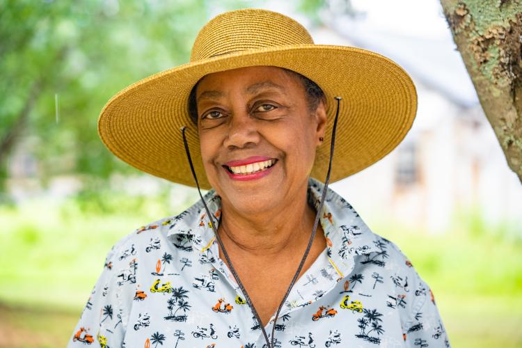 Artist Beatrice Brown moved to Lexington in 2017 and started ButterScotch Designs. She paints barn quilts and makes traditional patchwork quilts for beds. (Jack Casey/The Oglethorpe Echo)