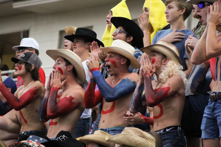 The Oglethorpe County High School student section was appro- priately dressed for the hoedown theme on Friday night, and was part of a strong turnout for the second home game of the season. (BASIL TERHUNE/THE OGLETHORPE ECHO)