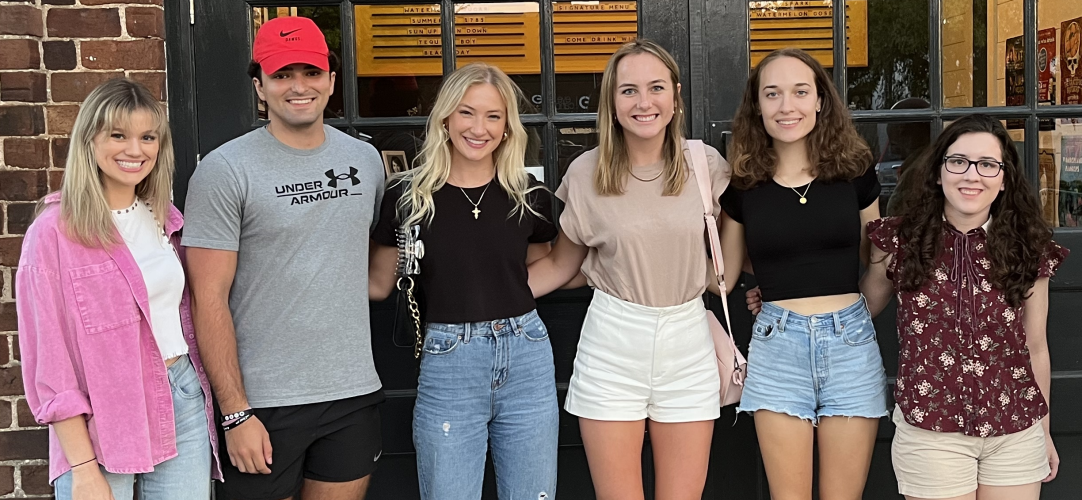 Caitlin Farmer, from left, Wade Cheek, Morgan Quinn, Kate Hoffman, Lilly Kersh and Sarah Evans were part of the group of UGA interns who wrote for The Oglethorpe Echo this summer. Not pictured: Jack Casey and Thomas Ehlers. (Lori Johnston/ The Oglethorpe Echo)