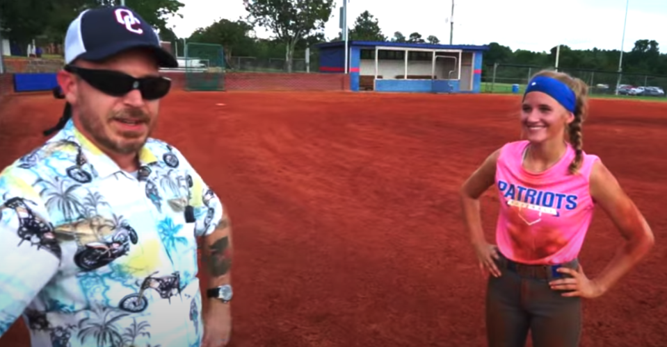 Erich Forschler, the OCHS boys soccer coach, tries to put softball  player Kendal Eidson at ease during an interview in a video on the  athletic program’s YouTube channel. (Submitted Photo)