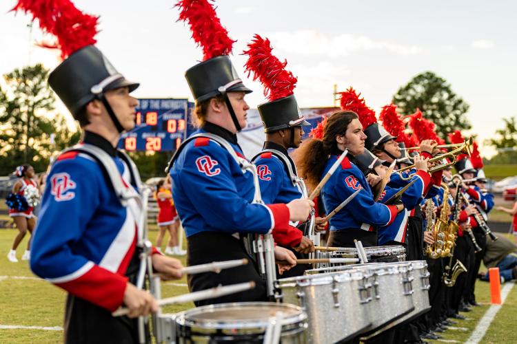 The OCHS marching band was part of the pregame festivities prior the the football team’s 35-0 victory over Seckinger last Thursday. (Jack Casey/The Oglethorpe Echo)