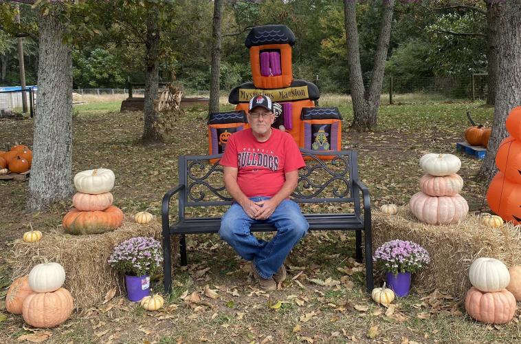 Crawford’s Wayne Loggans has set up Halloween decorations at  his North Street home for about a decade, but added pumpkin sales this year. (Photo/Ashley Balsavias)