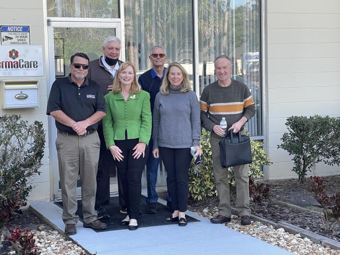 Members of the team involved in the creation and production of  Mirakel visit a testing lab in Daytona Beach, Florida. They include  (back, from left) Skrip Shoppe owner Tim Hansford and Don Chris- tian, and (front, from left) Cole Miller, Marcia Dixon, Ann Hansford  and Tony Gay.
