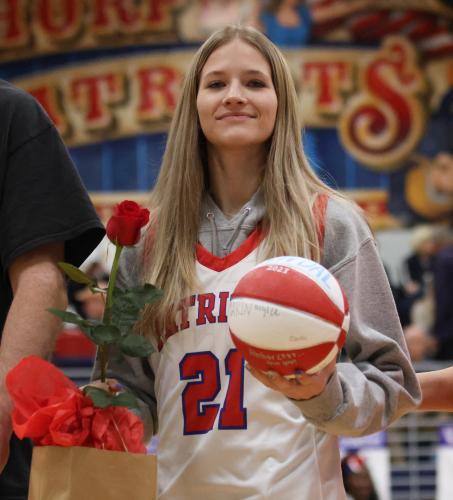 Senior Kendal Eidson is honored during Oglethorpe County basketball's senior night celebration on Feb. 3, 2023. (Photo/Emily Dozier)