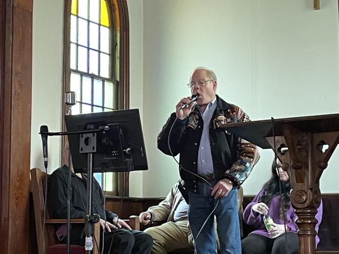 George Gray sings as fellow performers look on at "An Old-Fashioned Fifth Sunday Gospel Sing" at the Beth-Salem Presbyterian Church on Sunday. The event was part of the Lexington Downtown Development Authority's 2023 Concert Series, which is raising funds for a community center in the Macon Coil building. (Photo/Gray Jones)