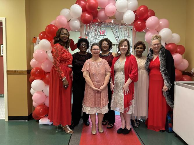 The Oglethorpe County Senior Citizens Center staff members at the Valentine's Ball on Tuesday. (Photo/Shelby Wingate)