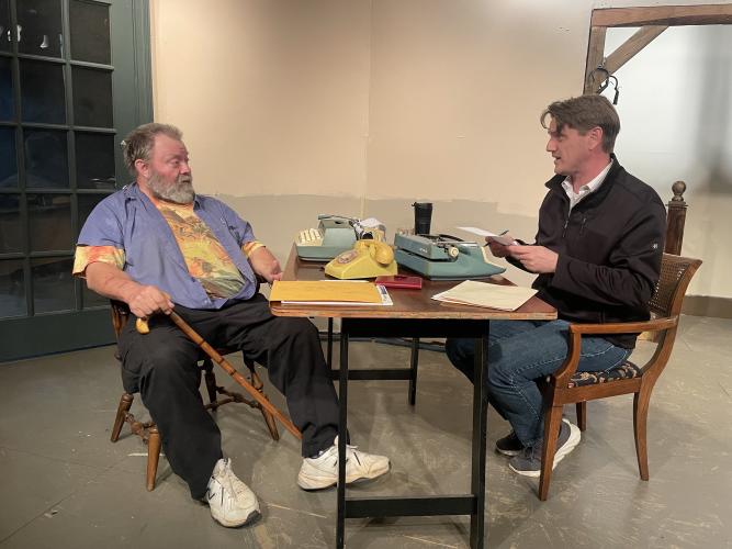 (RAMON ELORTONDO/THE OGLETHORPE ECHO) Dave Bloyer (Sidney Bruhl) and Sam Hopkins (Clifford Anderson) rehearsing through the play "Deathtrap".