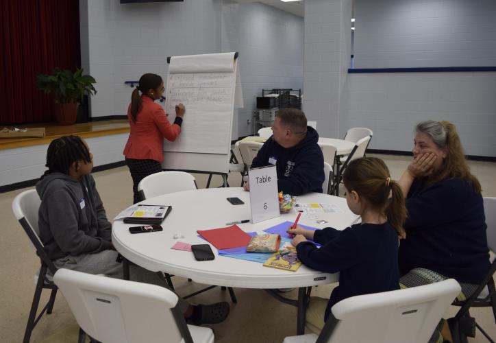 Table members wrote their thoughts on a large paper that would be shared with the Oglethorpe County School Board and administration following the session.  (Bella Guerrero/The Oglethorpe Echo)