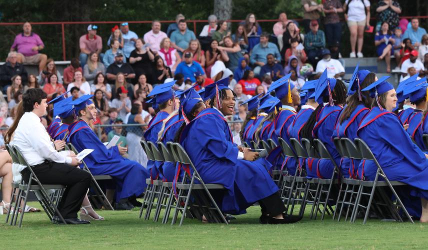 J’Qwon Watkins smiles while seated with the rest of the OCHS graduating class dur- ing the ceremony on Friday. (LANDEN TODD/THE OGLETHORPE ECHO)