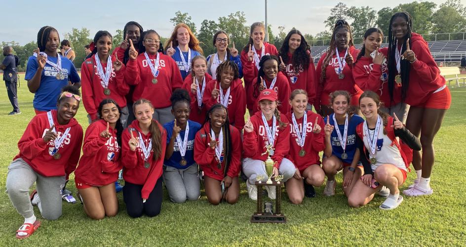 The OCHS girls track team will send 22 athletes and have at least one representative in all 18 events at the state sectional after winning the Region 5-A Division I title last week. The Lady Patriots scored 284 points to win their third straight region title. (SUBMITTED PHOTO)