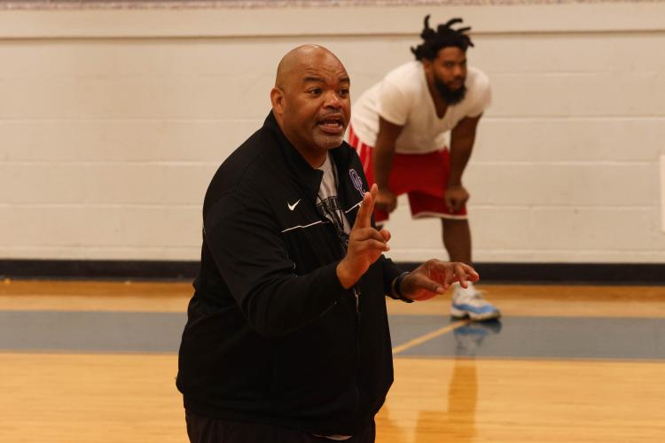 OCHS boys basketball coach Larry Brown leads a youth basketball camp last week at the school’s gym. (LANDEN TODD/THE OGLETHORPE ECHO)