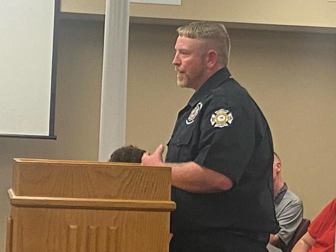 Chris Dickens, the chief of the Wesley Chapel Volunteer Fire Department, speaks to the Oglethorpe County Board of Commissioners on Monday. The commission approved his request for the department to be independent. (DINK NESMITH/THE OGLETHORPE ECHO)