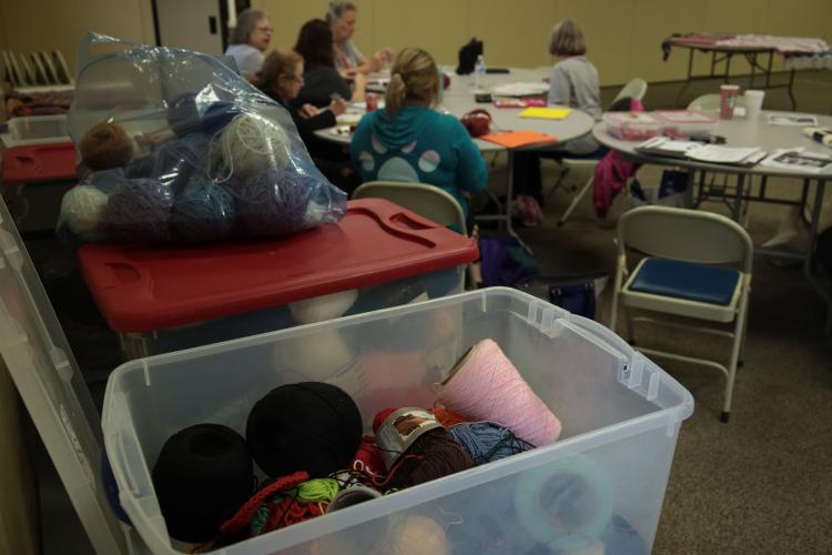 Covered with Love regularly has around 25 attendees, and all of the materials used like yarn are donated, with any purchasing decisions made collectively by the group. (ELIZABETH RYMAREV/FOR THE OGLETHORPE ECHO)