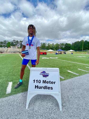 Michael Fleming, who won the 110-meter hurdles at the GHSA state meet for the second consecutive year, is part of Oglethorpe County’s AAU team this summer. (SUBMITTED PHOTO)