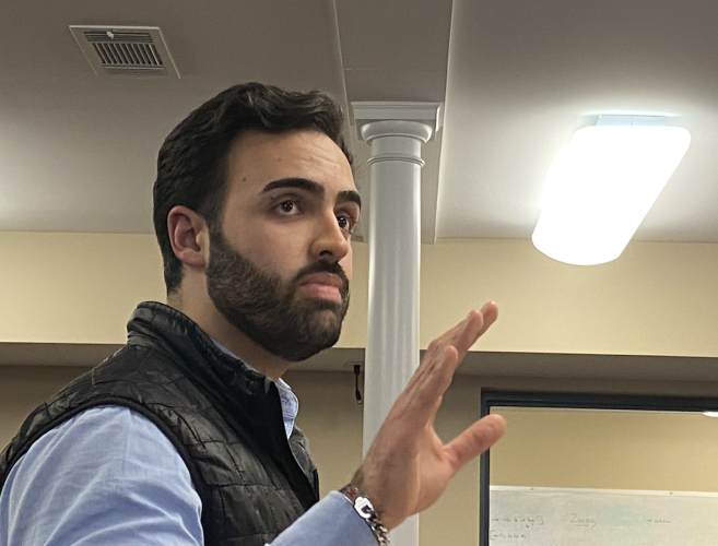 Nic Cunha, who spoke to the Oglethorpe County Board of Commissioners in March, led a discussion about a proposed anaerobic digester in Wilkes County last week. Cunha is a development manager for Vanguard Renewables. (GARRETT KICKLIGHTER/THE OGLETHORPE ECHO)