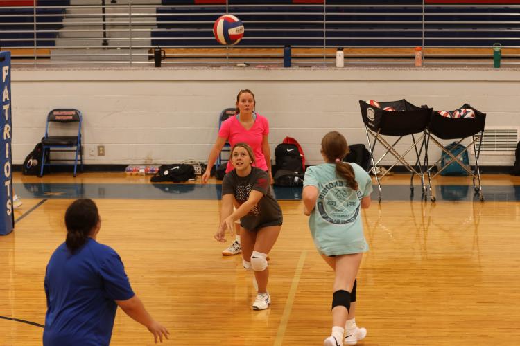 Oglethorpe County freshman Haley Matthews passes the ball during drills at volleyball practice on Monday. The Patriots won the Area 5-A championship last season. (LANDEN TODD/THE OGLETHORPE ECHO)