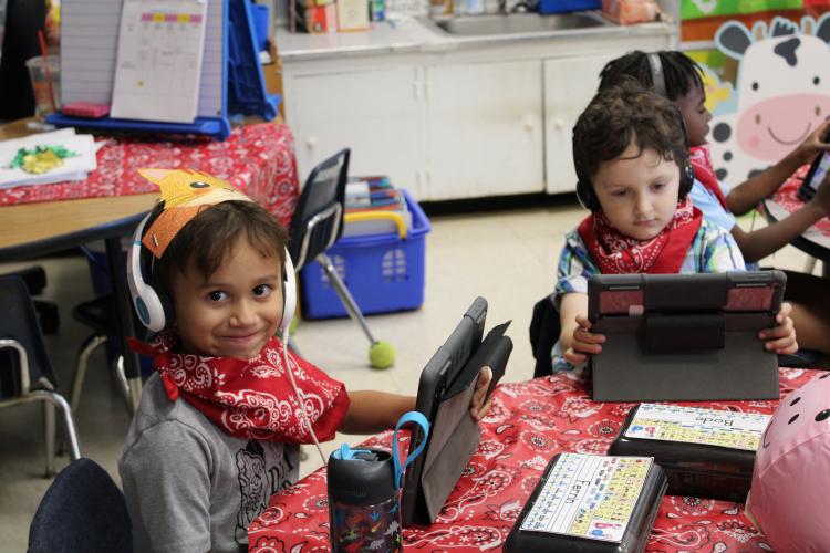 Michele Bell’s kindergarten class completed classwork to do with their theme for the day. The class was dressed in farm-themed outfits and enjoyed farm-theme decorations around the room. (Photo/Caleb Baldwin)