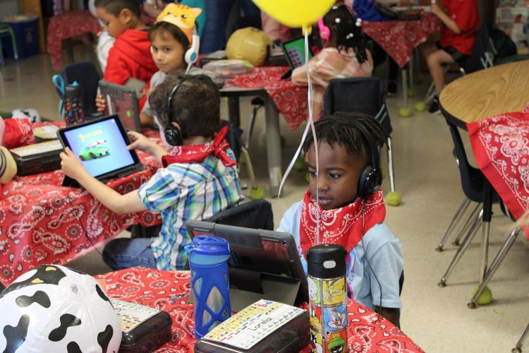 Michele Bell’s kindergarten class completed classwork to do with their theme for the day. The class was dressed in farm-themed outfits and enjoyed farm-theme decorations around the room. (Photo/Caleb Baldwin)
