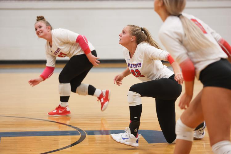 Senior Abbi Colquitt and junior Sofia Horsley lunge toward the ball during Oglethorpe County's first-round state playoff win over Rabun County on Wednesday, Oct. 18, 2023, in Lexington, Georgia (Photo/Cassidy Hettesheimer).