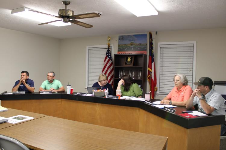 Oglethorpe County Board of Education members (left to right) Guillermo Camacho, Tim Poole, Beverley Levine, Becky Soto, Susan Robinson and Jake Willcox. (Photo/Caleb Baldwin)