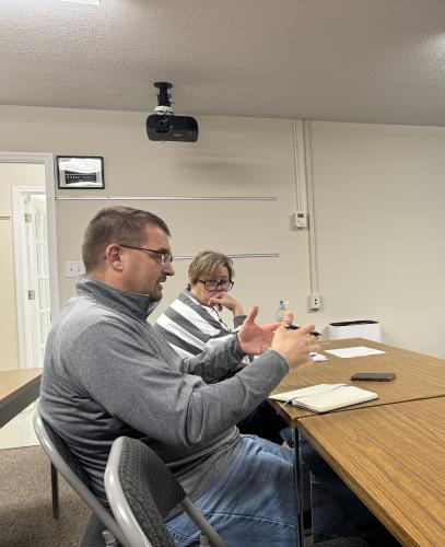 Community member Brent Howsmon gives an update on his involvement with the Future Business Leaders of America at the Board of Education meeting on Tuesday night. The BOE approved a security system for OCMS and OCHS. (Dawn Sawyer/The Oglethorpe Echo)