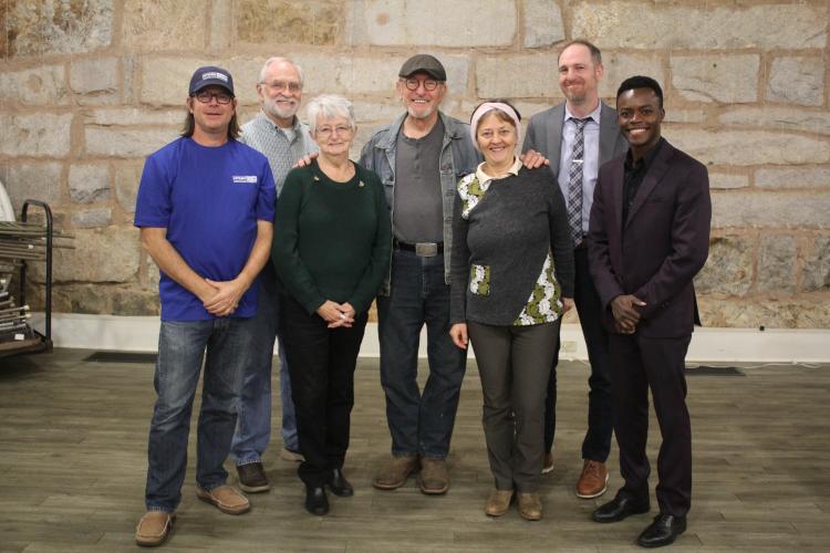 Chamber of Commerce board members (from left) Peter King, Ronnie Boggs, Linda Parish, Tom Thon, Claudia Reit, Owen Bullard and Williamson Sintyl host the first business after hours meeting of the year on Jan. 25 at the Crawford Depot. The meeting gave the board time to introduce themselves and their goals. (Sarah Myers/The Oglethorpe Echo)