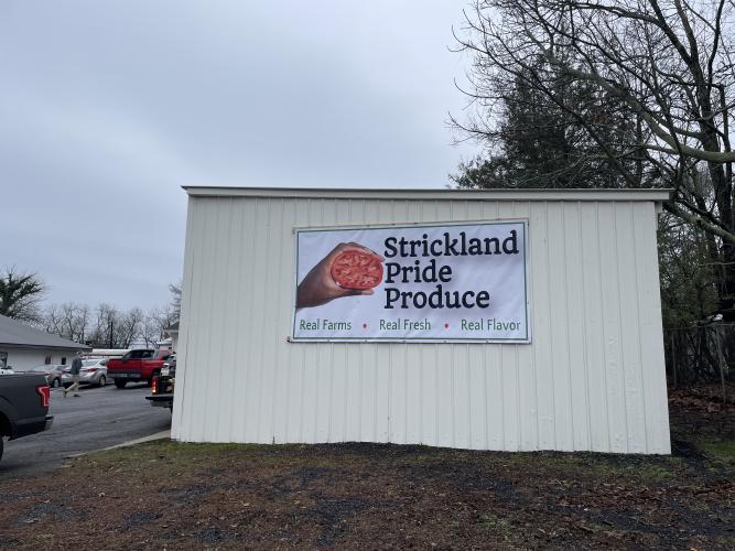 The new store location of Strickland Pride Produce is visible from Athens Road in Crawford on Feb. 5, 2024. Kendall Strickland, owner of the produce shop, hopes this visibility will increase business. (Margaux Binder/The Oglethorpe Echo)