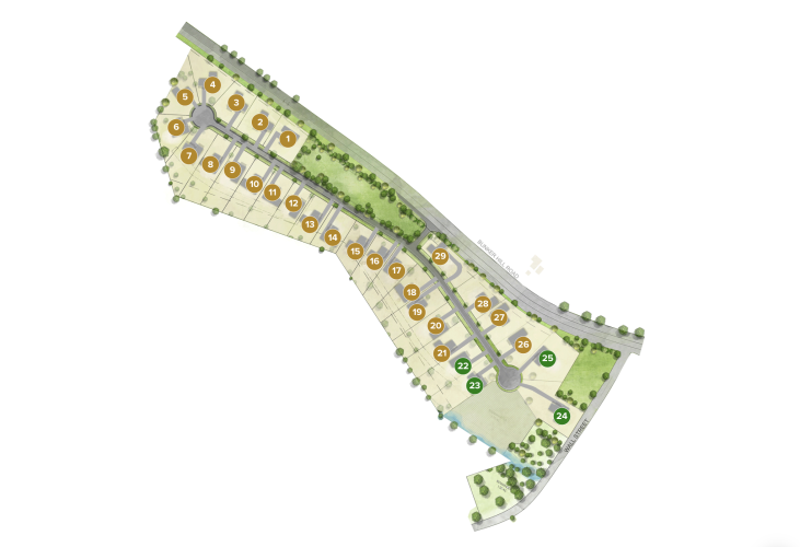 A rendering of The Pines at Grove Creek, a housing development off of Bunker Hill Road in Crawford, shows the 29-lot plan that could be completed by the end of the year. Homes 19 through 28 are scheduled to be built by early summer. (Submitted Photo)