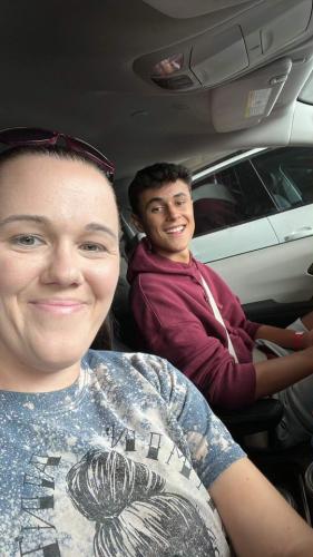 Katie Brunson (left) with exchange student Sergio Alio, who is from Madrid and attends Oglethorpe County High School.