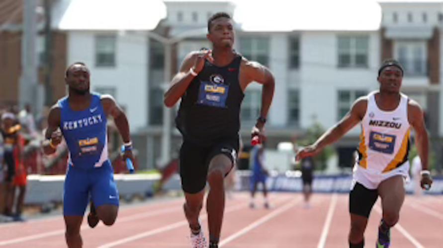 Freeman competing as a sprinter at the University of Georgia