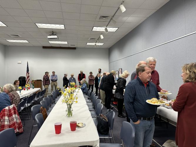 Members of the historical society brought a variety of dishes and desserts for a potluck dinner on Mar. 1. After dinner, they presented the annual Historic Oglethorpe Award. (Photo/Izzy Wagner)