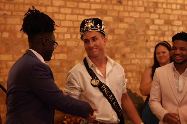 Jake Turner smiles after being crowned Prom king during the Oglethorpe County High School Prom at Historic Smithonia Farm in Colbert, Georgia on April 20, 2024. (Photo/Jim Bass)