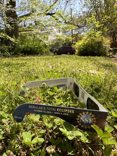 Eclipse glasses from the Oglethorpe County Library. These light-blocking glasses prevent eye damage when viewing the sun. (Photo/Izzy Wagner)