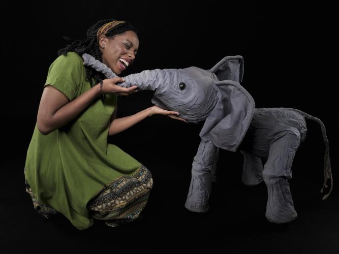 Jimmica Collins stars as Aanika in "Aanika's Elephants" at the New Victory Theater in New York. The story is told through Aanika's memories as she learns to rebuild her family. (Submitted Photo/Zach Hyman)