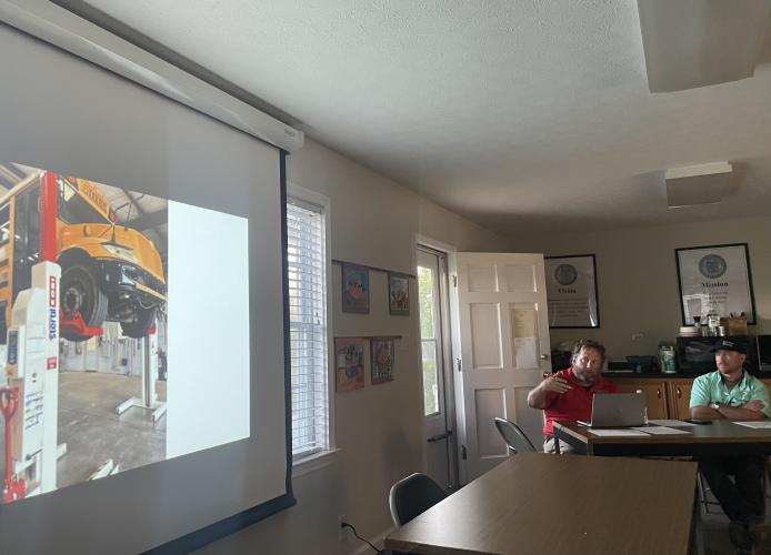 OCSS Director of Operations Paul Thiel presents a slideshow illustrating updates on the construction of Oglethorpe County's new elementary school. The total project is expected to cost $41.5 million. (Jack Keys/The Oglethorpe Echo)