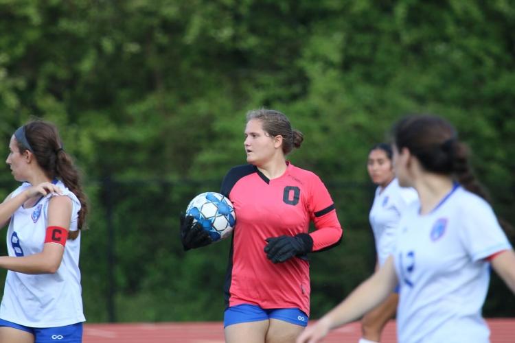 Oglethorpe County keeper Anna Adams looks for a teammate during a soccer game this season. She was sidelined for a year after being injured in a game in 2023, but returned this season. (Submitted Photo)