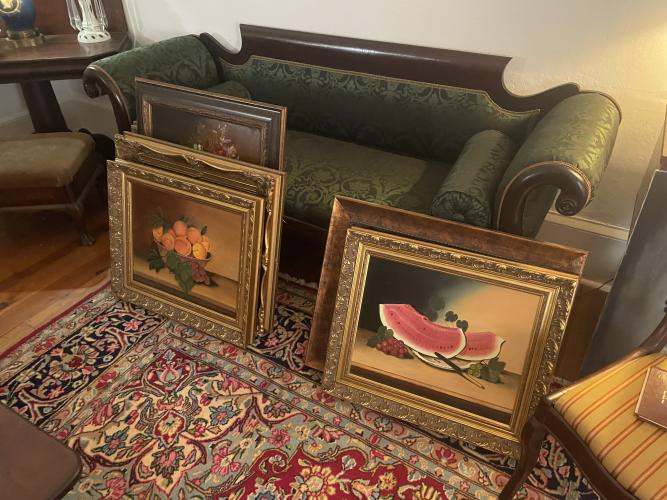 Jack Howard's artwork from past years is placed in the den of his historic home on Salem Church Road in Lexington. Howard said fruit was one of his favorite things to paint. (Jack Keys/The Oglethorpe Echo)