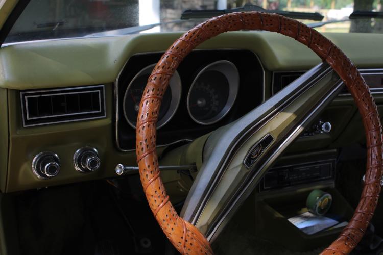 The interior of the 51-year-old Ford Pinto is in excellent shape.  Owner Donald Chandler doesn’t plan to sell it, unless he’s offered  a “tremendous” amount of money, he said. (Sarah Coyne/The Oglethorpe Echo)